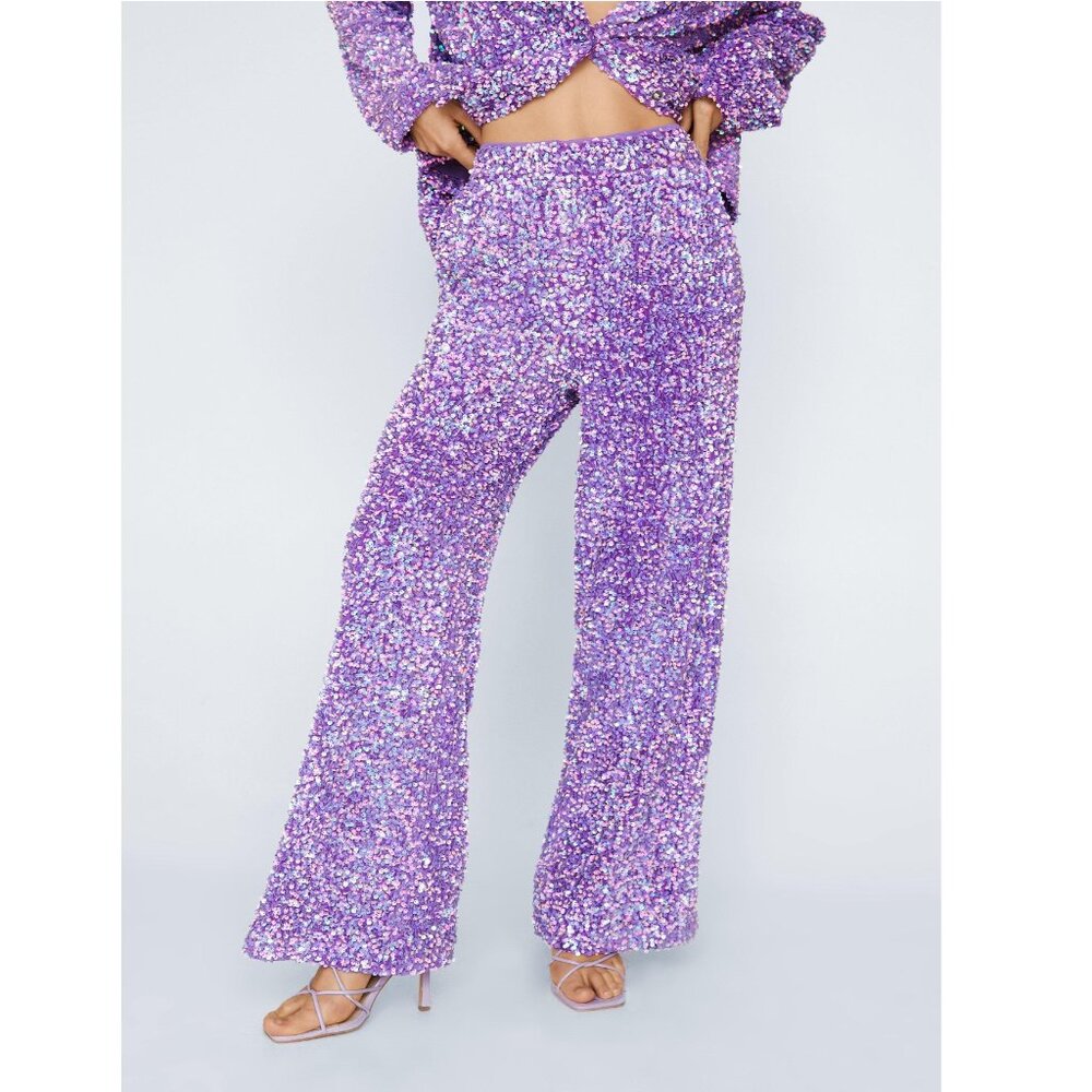 Nasty Gal Premium Sequin Tailored Wide Leg Pants Size Purple Size 6